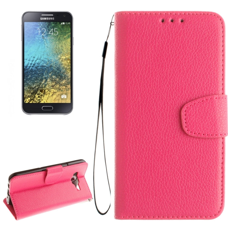 For Galaxy E5 Litchi Texture Horizontal Flip PU Leather Case with Holder & Card Slots & Wallet & Photo Frame & Lanyard