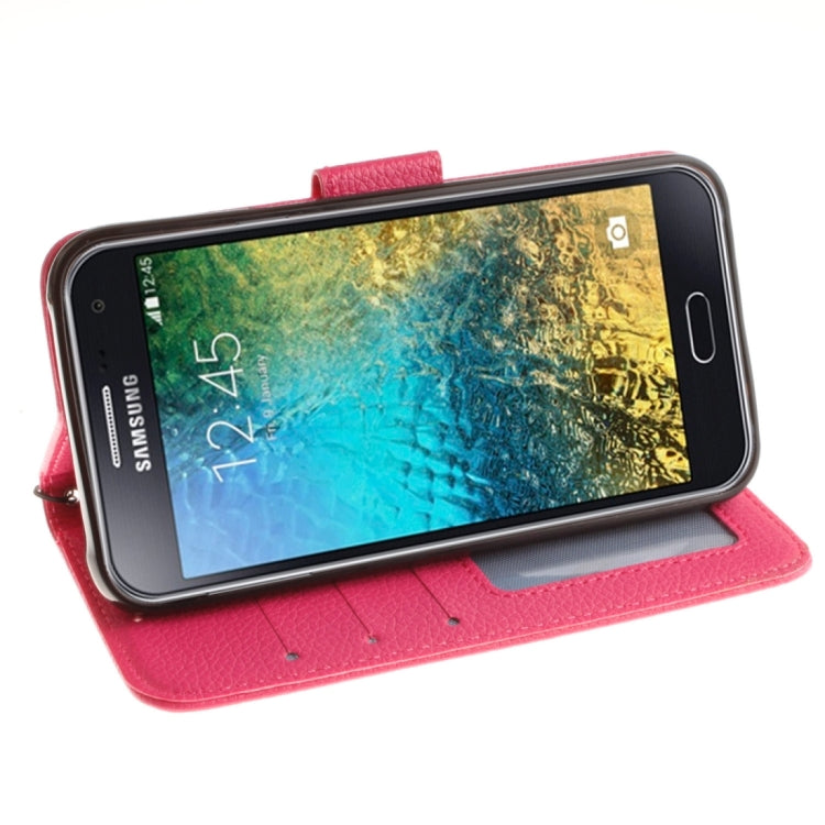 For Galaxy E5 Litchi Texture Horizontal Flip PU Leather Case with Holder & Card Slots & Wallet & Photo Frame & Lanyard
