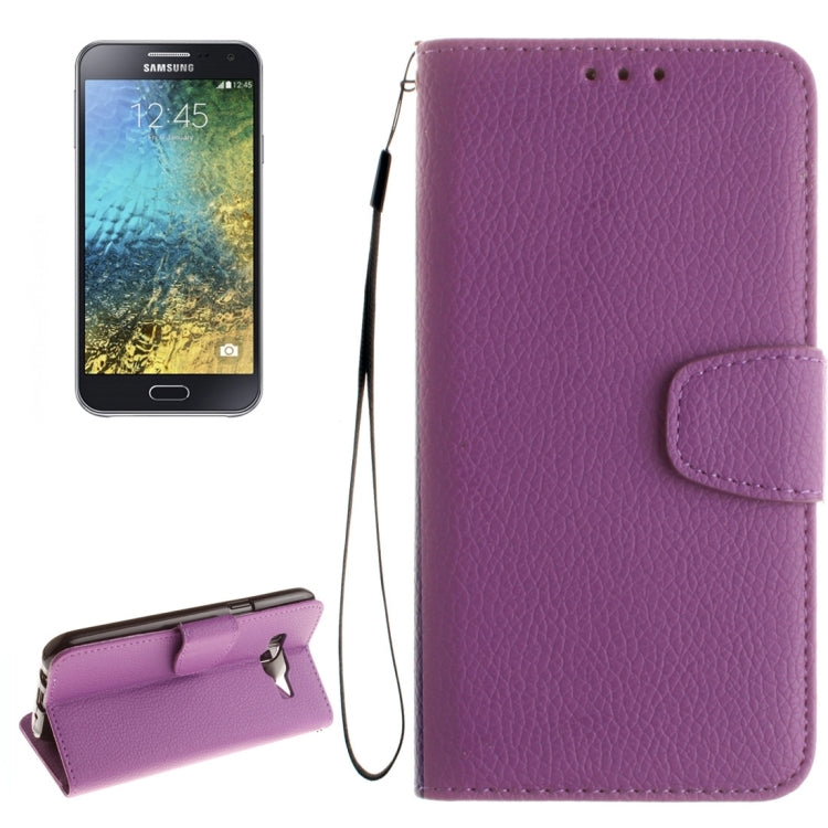 For Galaxy E5 Litchi Texture Horizontal Flip PU Leather Case with Holder & Card Slots & Wallet & Photo Frame & Lanyard