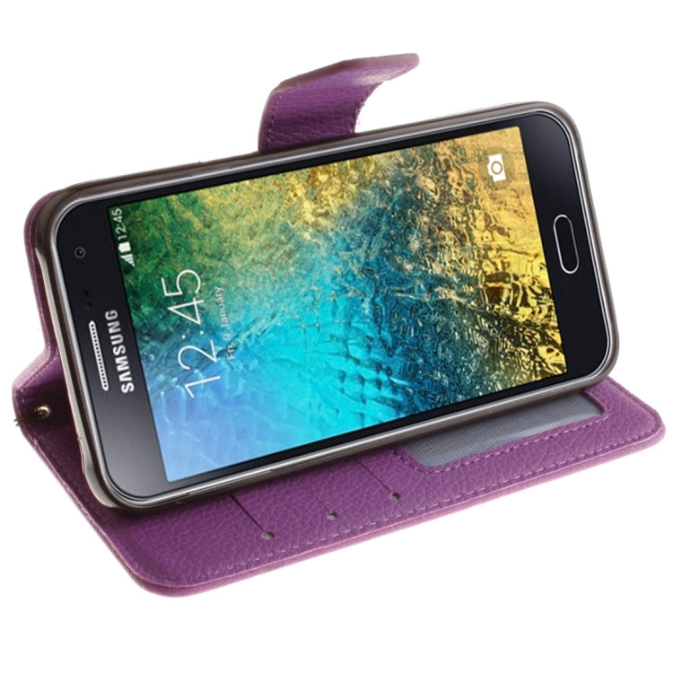 For Galaxy E5 Litchi Texture Horizontal Flip PU Leather Case with Holder & Card Slots & Wallet & Photo Frame & Lanyard