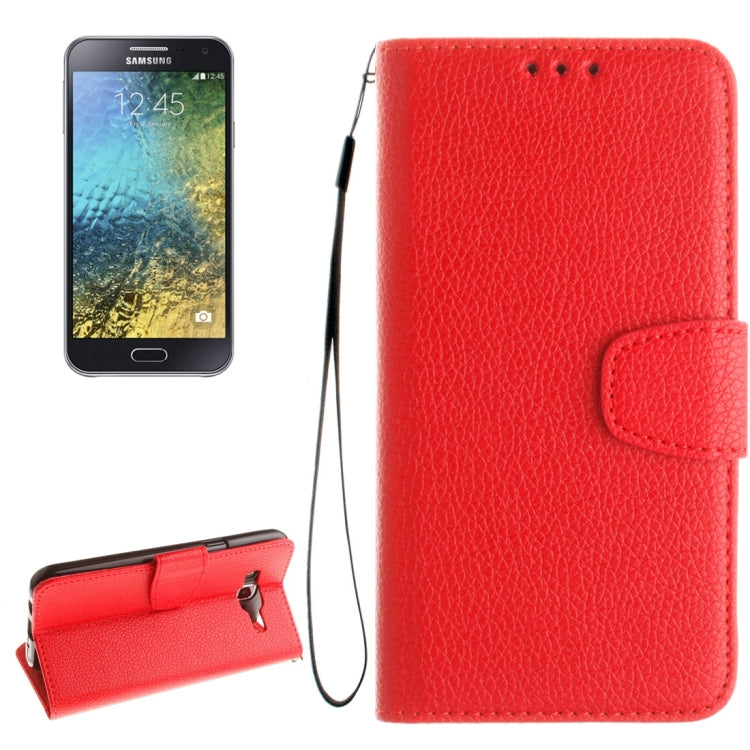 For Galaxy E5 Litchi Texture Horizontal Flip PU Leather Case with Holder & Card Slots & Wallet & Photo Frame & Lanyard