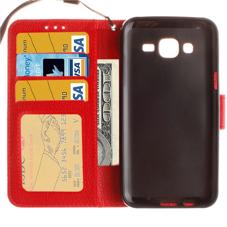 For Galaxy E5 Litchi Texture Horizontal Flip PU Leather Case with Holder & Card Slots & Wallet & Photo Frame & Lanyard