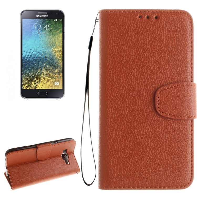 For Galaxy E5 Litchi Texture Horizontal Flip PU Leather Case with Holder & Card Slots & Wallet & Photo Frame & Lanyard