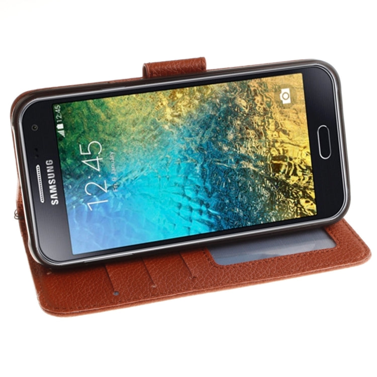 For Galaxy E5 Litchi Texture Horizontal Flip PU Leather Case with Holder & Card Slots & Wallet & Photo Frame & Lanyard