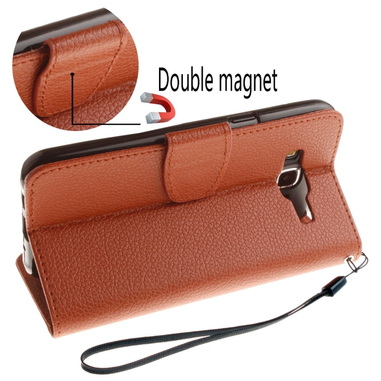 For Galaxy E5 Litchi Texture Horizontal Flip PU Leather Case with Holder & Card Slots & Wallet & Photo Frame & Lanyard