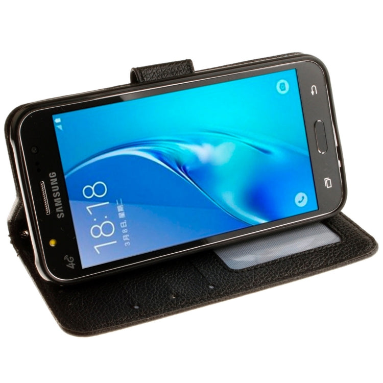 For Galaxy J5 / J510 (2016) Litchi Texture Horizontal Flip PU Leather Case with Holder & Card Slots & Wallet & Photo Frame & Lanyard