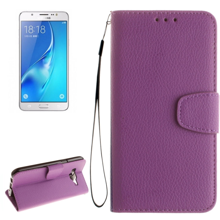 For Galaxy J5 / J510 (2016) Litchi Texture Horizontal Flip PU Leather Case with Holder & Card Slots & Wallet & Photo Frame & Lanyard