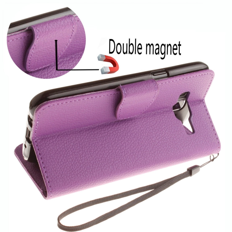 For Galaxy J5 / J510 (2016) Litchi Texture Horizontal Flip PU Leather Case with Holder & Card Slots & Wallet & Photo Frame & Lanyard