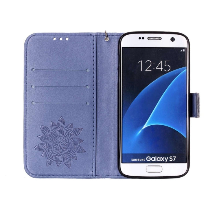For Galaxy S7 / G930 Crazy Horse Texture Half Flower Printing Horizontal Flip Leather Case with Holder & Card Slots & Wallet & Lanyard