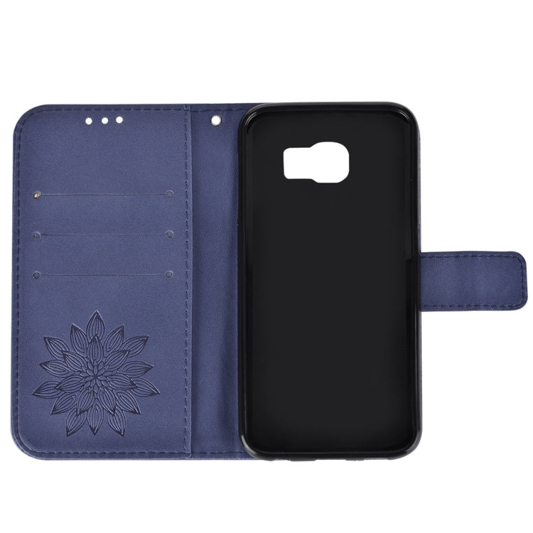 For Galaxy S7 / G930 Crazy Horse Texture Half Flower Printing Horizontal Flip Leather Case with Holder & Card Slots & Wallet & Lanyard