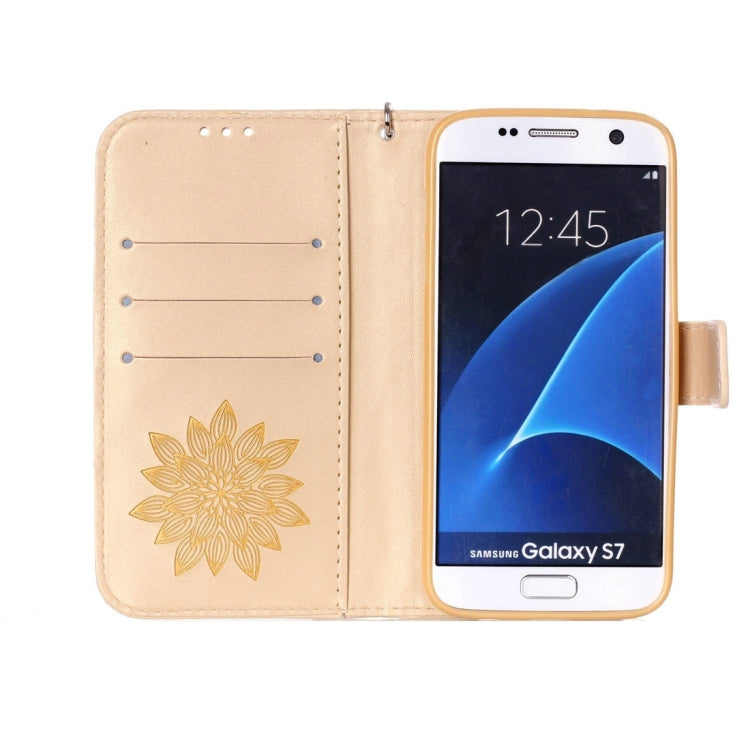 For Galaxy S7 / G930 Crazy Horse Texture Half Flower Printing Horizontal Flip Leather Case with Holder & Card Slots & Wallet & Lanyard