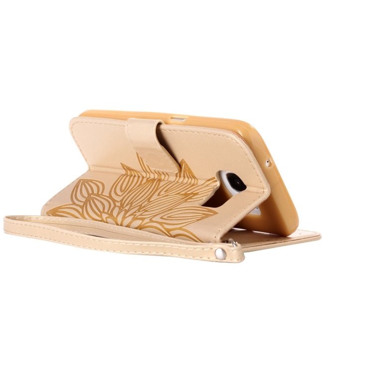 For Galaxy S7 / G930 Crazy Horse Texture Half Flower Printing Horizontal Flip Leather Case with Holder & Card Slots & Wallet & Lanyard