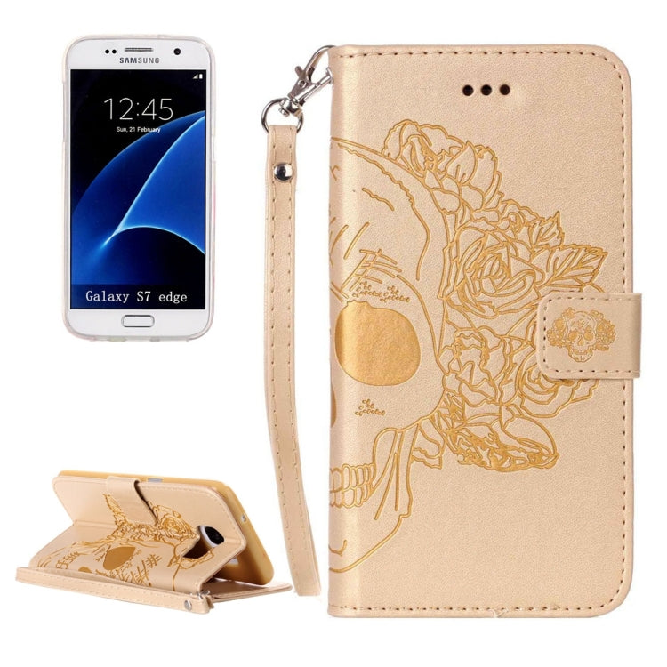 For Galaxy S7 Edge / G935 Skull Printing Horizontal Flip Leather Case with Holder & Card Slots & Wallet & Lanyard