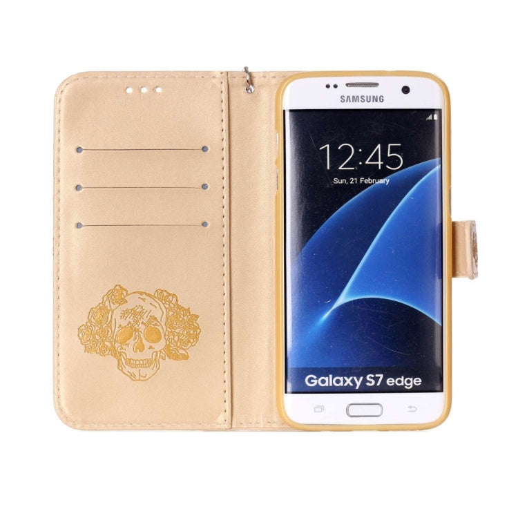 For Galaxy S7 Edge / G935 Skull Printing Horizontal Flip Leather Case with Holder & Card Slots & Wallet & Lanyard