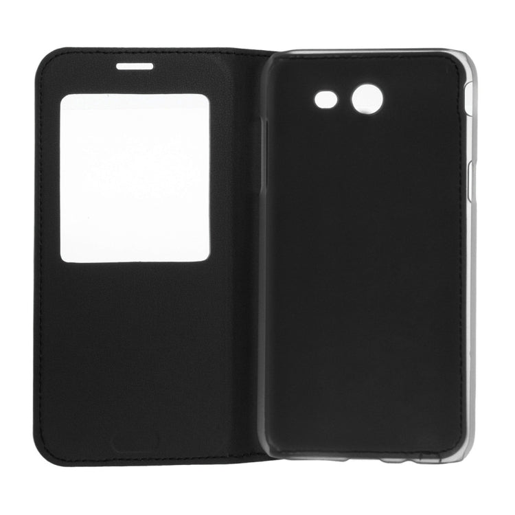For Galaxy J3 (2017) / J327 (US Version) Plain Weave Texture Horizontal Flip Leather Case with Call Display ID