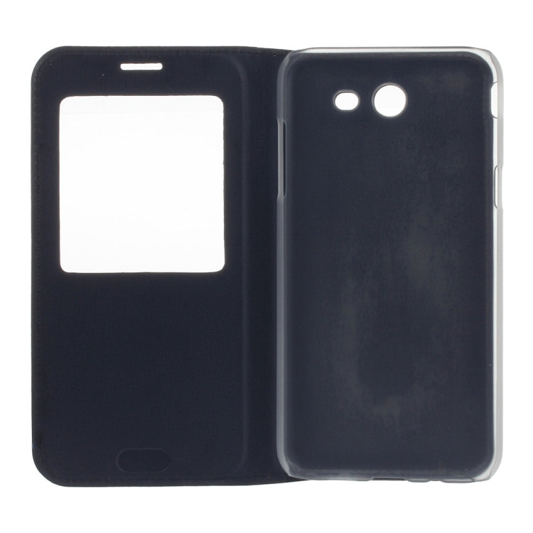 For Galaxy J3 (2017) / J327 (US Version) Plain Weave Texture Horizontal Flip Leather Case with Call Display ID
