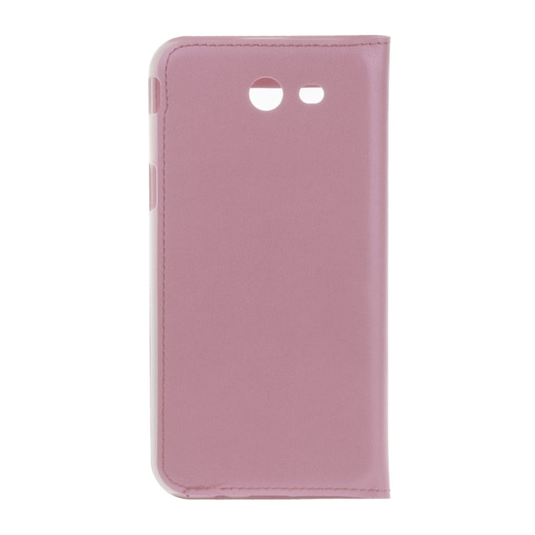 For Galaxy J3 (2017) / J327 (US Version) Plain Weave Texture Horizontal Flip Leather Case with Call Display ID