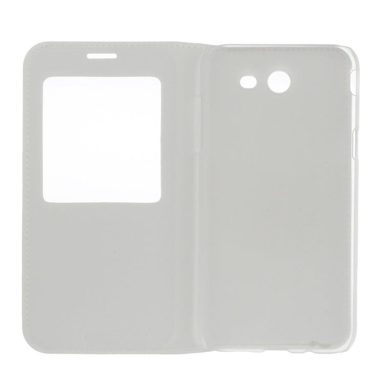 For Galaxy J3 (2017) / J327 (US Version) Plain Weave Texture Horizontal Flip Leather Case with Call Display ID