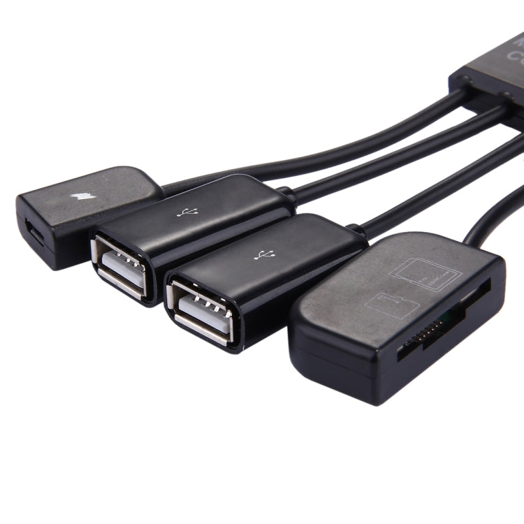 17cm Micro USB Male to Micro USB Female & Dual USB 2.0 Female & SD(HC)/TF Smart Card Reader OTG Charge HUB Cable for Galaxy S3/S4/S5/S6, Tab 3 8.0, Sony Xperia NX-02D/ Acro HD / S Series, Android Phone(Black)