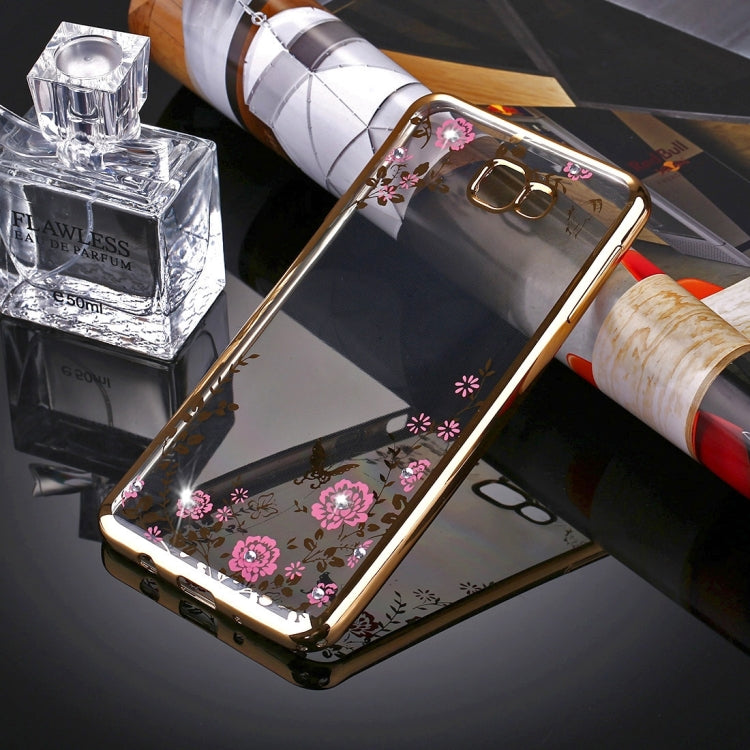 For Galaxy J5 Prime Flowers Pattern Diamond Encrusted Electroplating Soft TPU Protective Cover Case