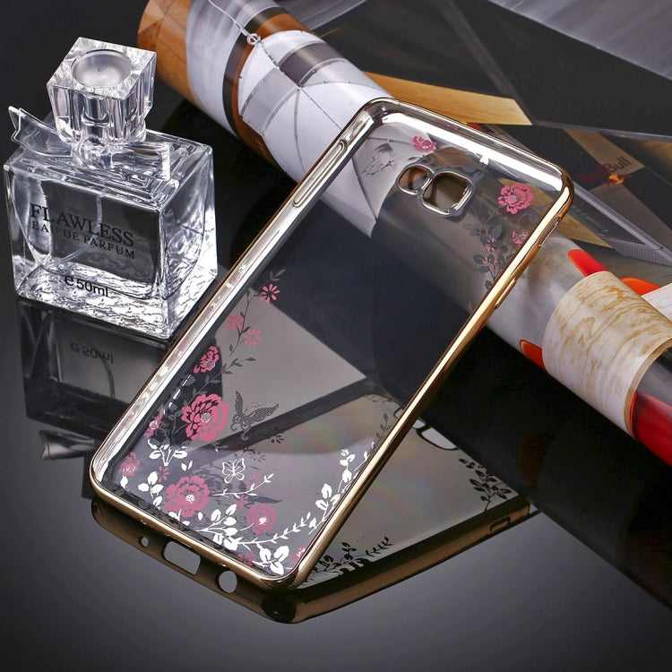 For Galaxy J5 Prime Flowers Pattern Diamond Encrusted Electroplating Soft TPU Protective Cover Case
