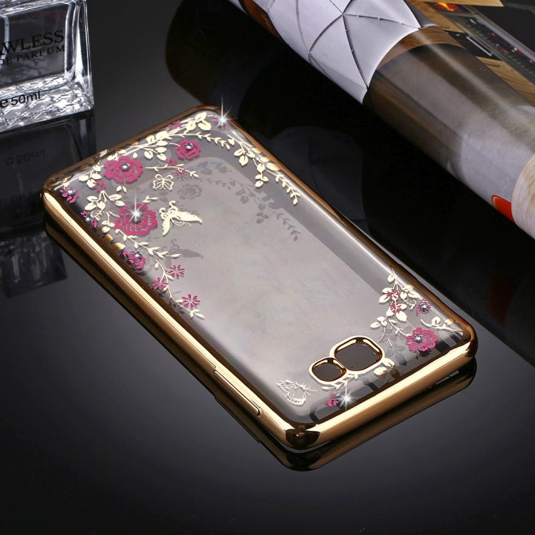 For Galaxy J5 Prime Flowers Pattern Diamond Encrusted Electroplating Soft TPU Protective Cover Case