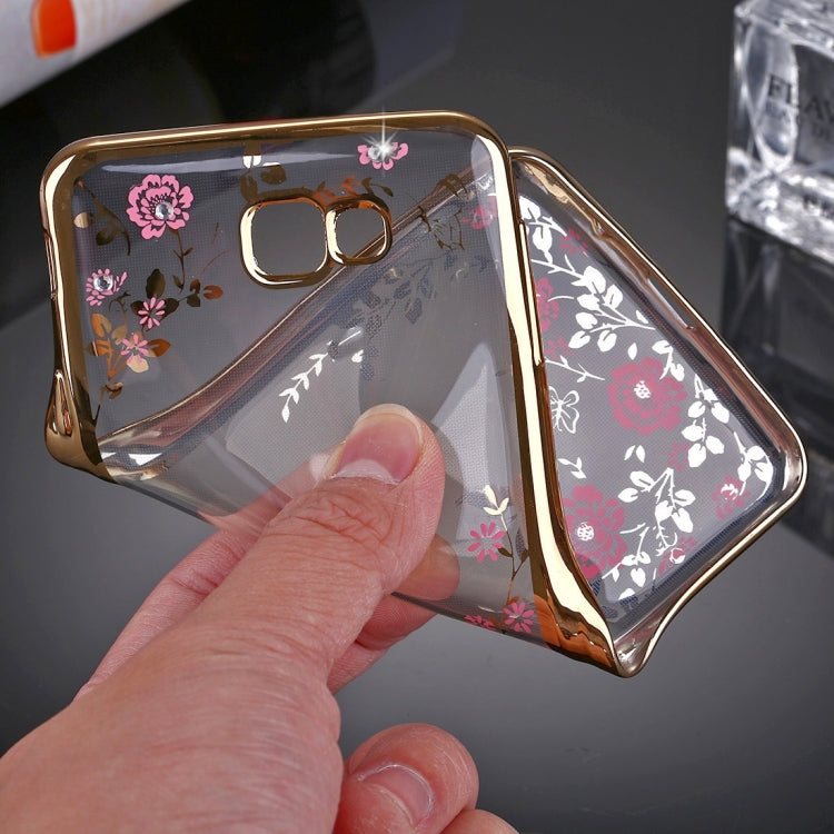 For Galaxy J5 Prime Flowers Pattern Diamond Encrusted Electroplating Soft TPU Protective Cover Case