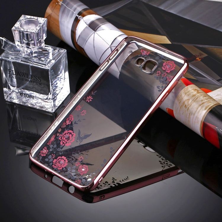 For Galaxy J5 Prime Flowers Pattern Diamond Encrusted Electroplating Soft TPU Protective Cover Case