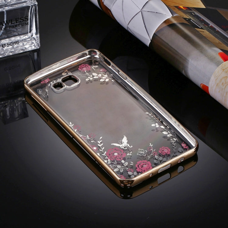 For Galaxy J7 Prime Flowers Pattern Diamond Encrusted Electroplating Soft TPU Protective Cover Case