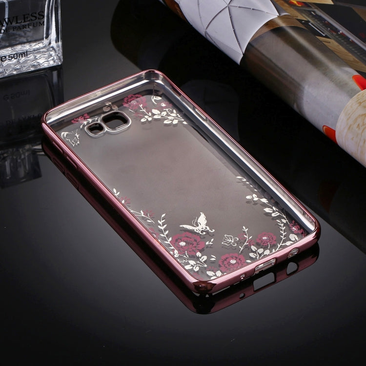 For Galaxy J7 Prime Flowers Pattern Diamond Encrusted Electroplating Soft TPU Protective Cover Case