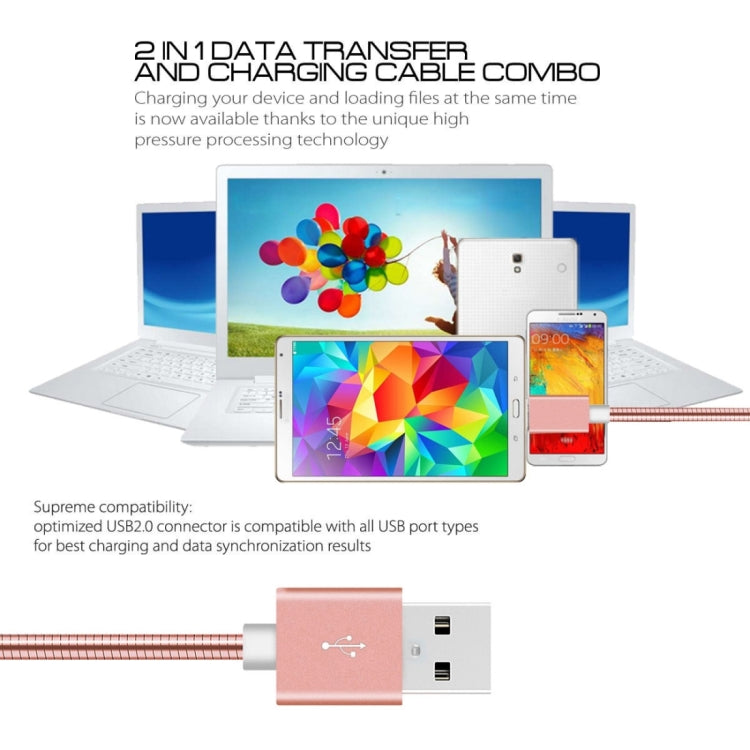 1m Micro USB to USB 2.0 Flexible Metal Data Sync Charging Cable