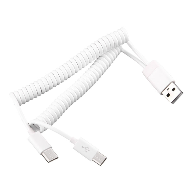 1m 2 Micro USB Ports to USB 2.0 Sync Data / Charger Spring Coiled Cable, For Samsung, HTC, LG, Sony, Huawei, Lenovo, Xiaomi and other Smartphones(White)