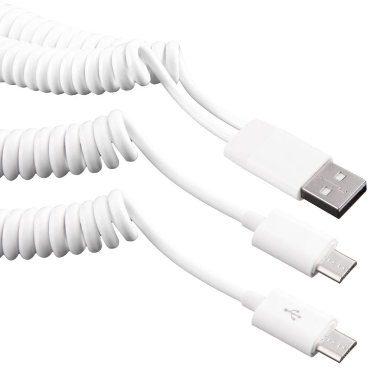 1m 2 Micro USB Ports to USB 2.0 Sync Data / Charger Spring Coiled Cable, For Samsung, HTC, LG, Sony, Huawei, Lenovo, Xiaomi and other Smartphones(White)