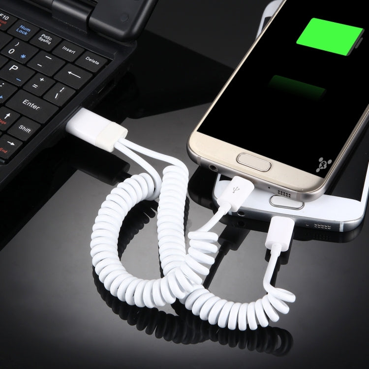 1m 2 Micro USB Ports to USB 2.0 Sync Data / Charger Spring Coiled Cable, For Samsung, HTC, LG, Sony, Huawei, Lenovo, Xiaomi and other Smartphones(White)