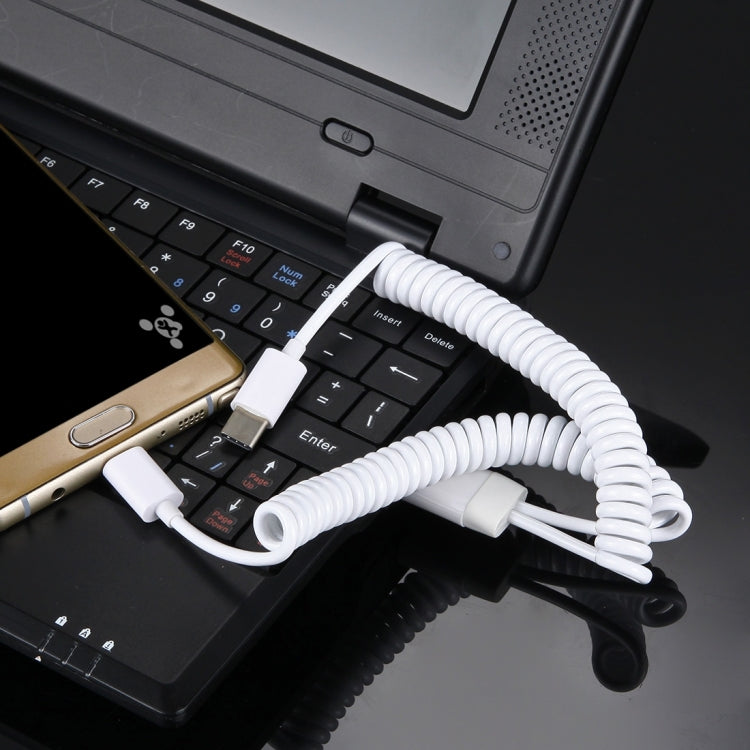 1m 2 USB-C / Type-C Ports to USB 2.0 Sync Data / Charger Spring Coiled Cable, For Galaxy S8 & S8 + / LG G6 / Huawei P10 & P10 Plus / Xiaomi Mi6 & Max 2 and other Smartphones(White)