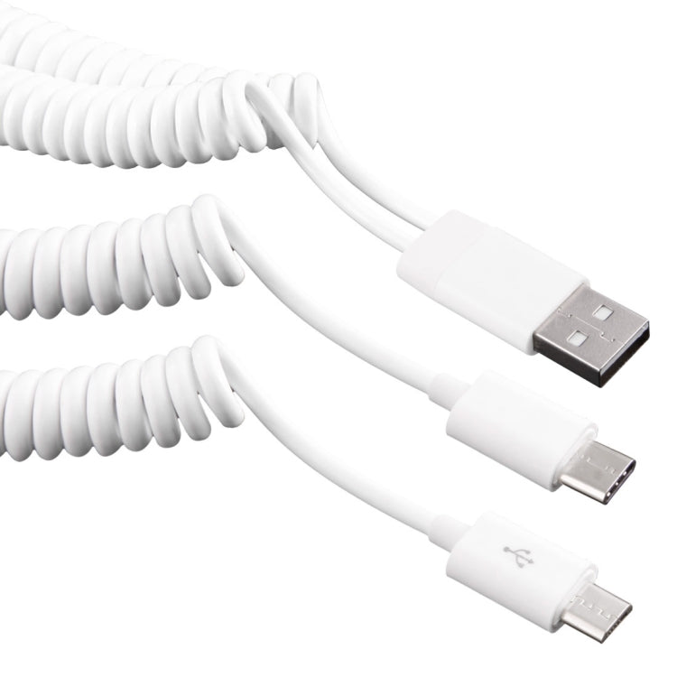 1m USB-C / Type-C & Micro USB to USB 2.0 Sync Data / Charger Spring Coiled Cable, For Galaxy S8 & S8 + / LG G6 / Huawei P10 & P10 Plus / Xiaomi Mi6 & Max 2 and other Smartphones(White)