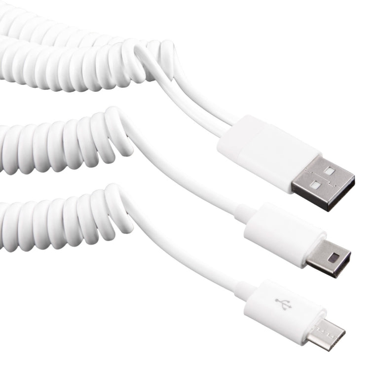 1m Mini USB & Micro USB to USB 2.0 Sync Data / Charger Spring Coiled Cable for Samsung, HTC, LG, Sony, Huawei, Lenovo, Xiaomi and other Smartphones, MP4, MP3(White)
