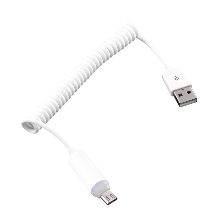 1m Micro USB to USB 2.0 Sync Data / Charger Spring Coiled Cable with LED Indicator, For Samsung, HTC, LG, Sony, Huawei, Lenovo, Xiaomi and other Smartphones(White)