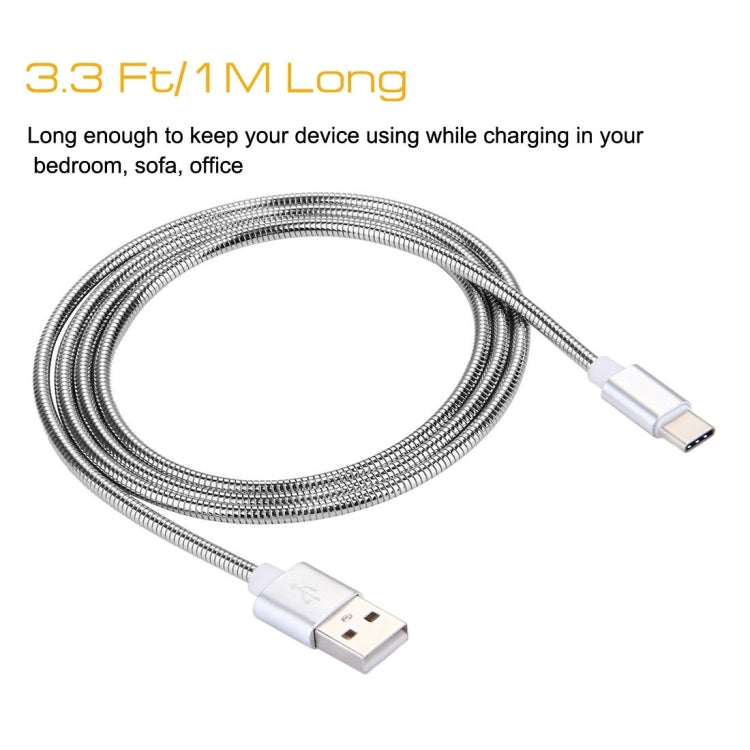 1m USB-C / Type-C 3.1 Male to USB 2.0 Male Data Sync Charging Metal Wire Spring Cable, For Galaxy S8 & S8 + / LG G6 / Huawei P10 & P10 Plus / Xiaomi Mi6 & Max 2 and other Smartphones