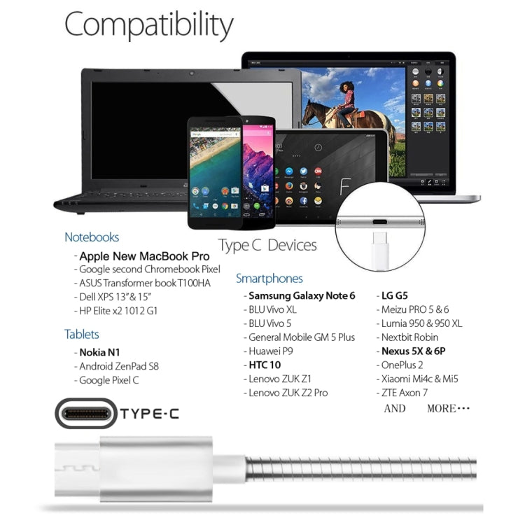 1m USB-C / Type-C 3.1 Male to USB 2.0 Male Data Sync Charging Metal Wire Spring Cable, For Galaxy S8 & S8 + / LG G6 / Huawei P10 & P10 Plus / Xiaomi Mi6 & Max 2 and other Smartphones