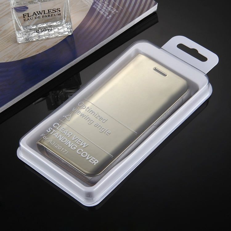 For Galaxy A3 (2017) / A320 Electroplating Mirror Horizontal Flip Leather Case with Holder