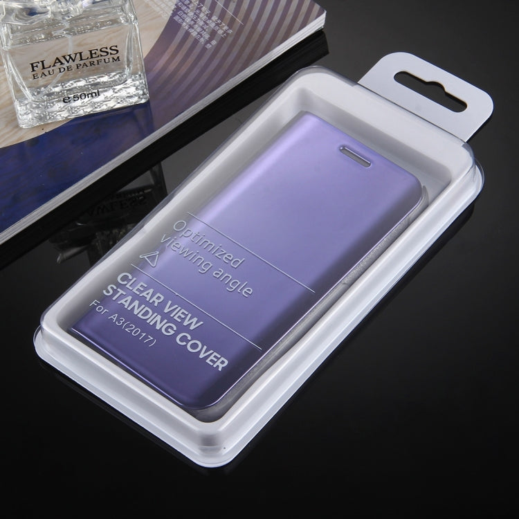 For Galaxy A3 (2017) / A320 Electroplating Mirror Horizontal Flip Leather Case with Holder