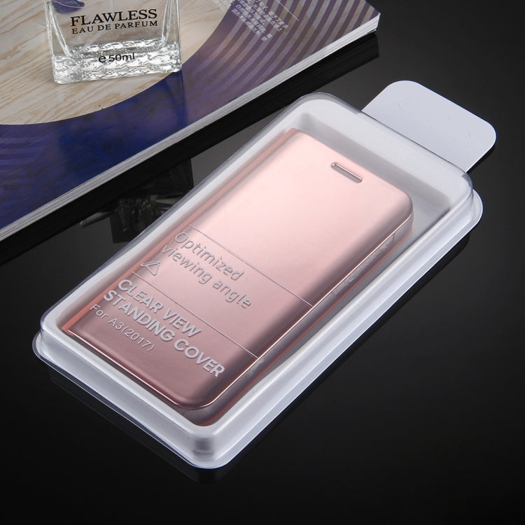 For Galaxy A3 (2017) / A320 Electroplating Mirror Horizontal Flip Leather Case with Holder
