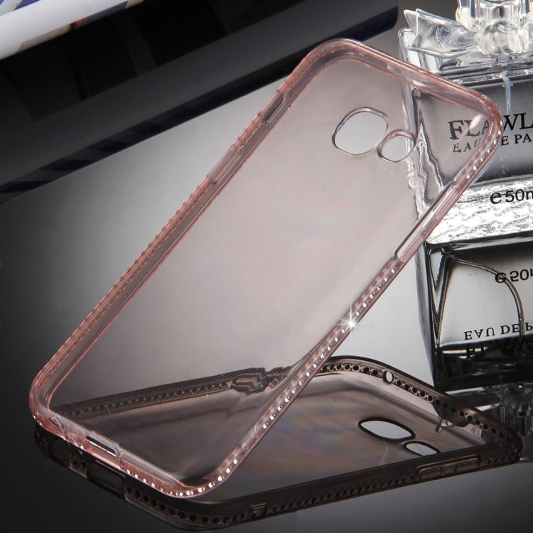 For Galaxy A7 (2017) Diamond Encrusted Transparent Soft TPU Protective Back Cover Case (Pink)