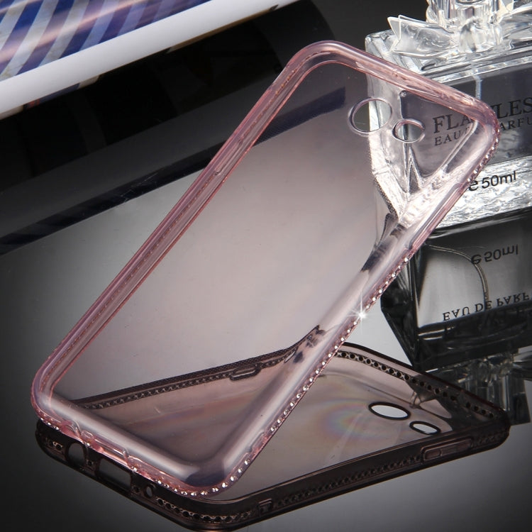 For Galaxy J3 (2017) (US Version) Diamond Encrusted Transparent Soft TPU Protective Back Cover Case (Pink)