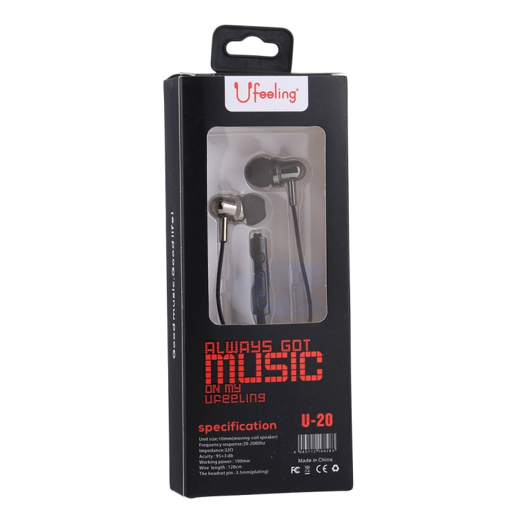 U-20 1.2m Bass Stereo Sound In-ear Wire Control Earphone with Mic, For iPhone, iPad, Galaxy, Huawei, Xiaomi, LG, HTC and Other Smartphones