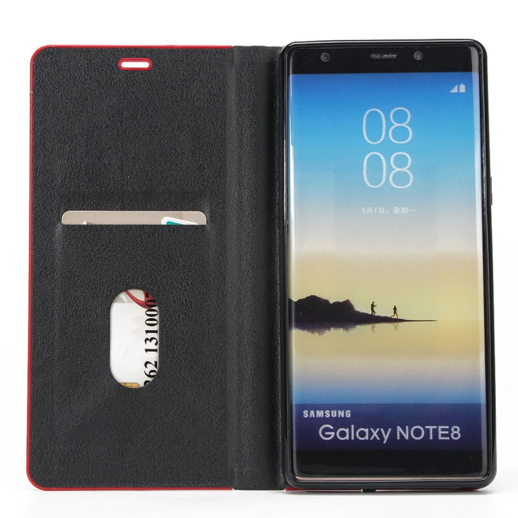 For Galaxy Note 8 Cowhide Texture PC Bumper Frame Strong Magnetic Adsorption Horizontal Flip Leather Case with Holder & Card Slots