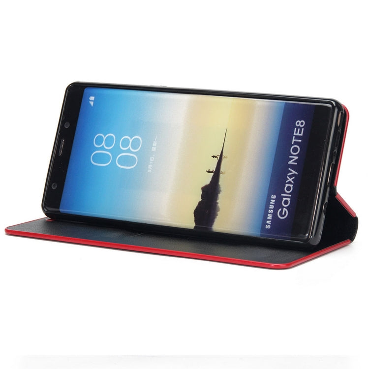For Galaxy Note 8 Cowhide Texture PC Bumper Frame Strong Magnetic Adsorption Horizontal Flip Leather Case with Holder & Card Slots