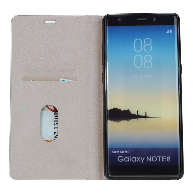 For Galaxy Note 8 Cowhide Texture PC Bumper Frame Strong Magnetic Adsorption Horizontal Flip Leather Case with Holder & Card Slots