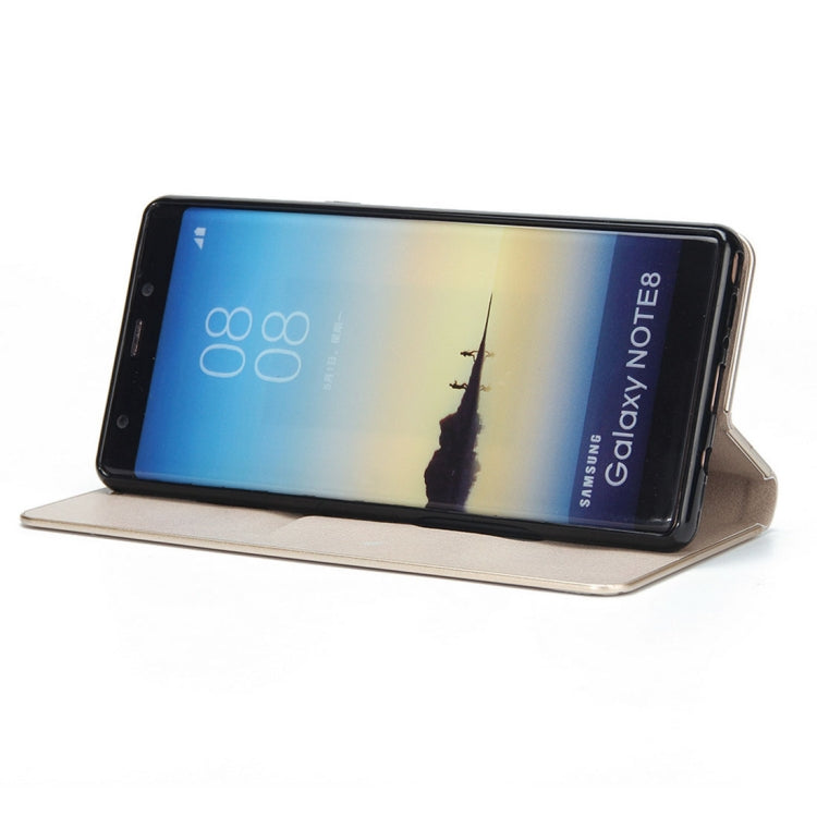For Galaxy Note 8 Cowhide Texture PC Bumper Frame Strong Magnetic Adsorption Horizontal Flip Leather Case with Holder & Card Slots